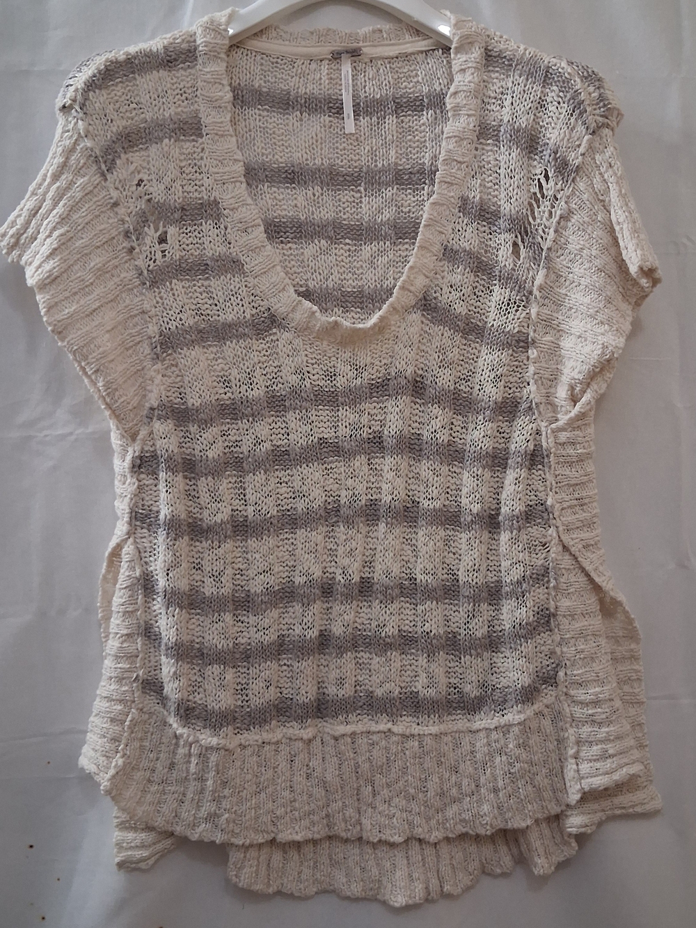 Lightweight Cream & Gray Striped Knit Sweater